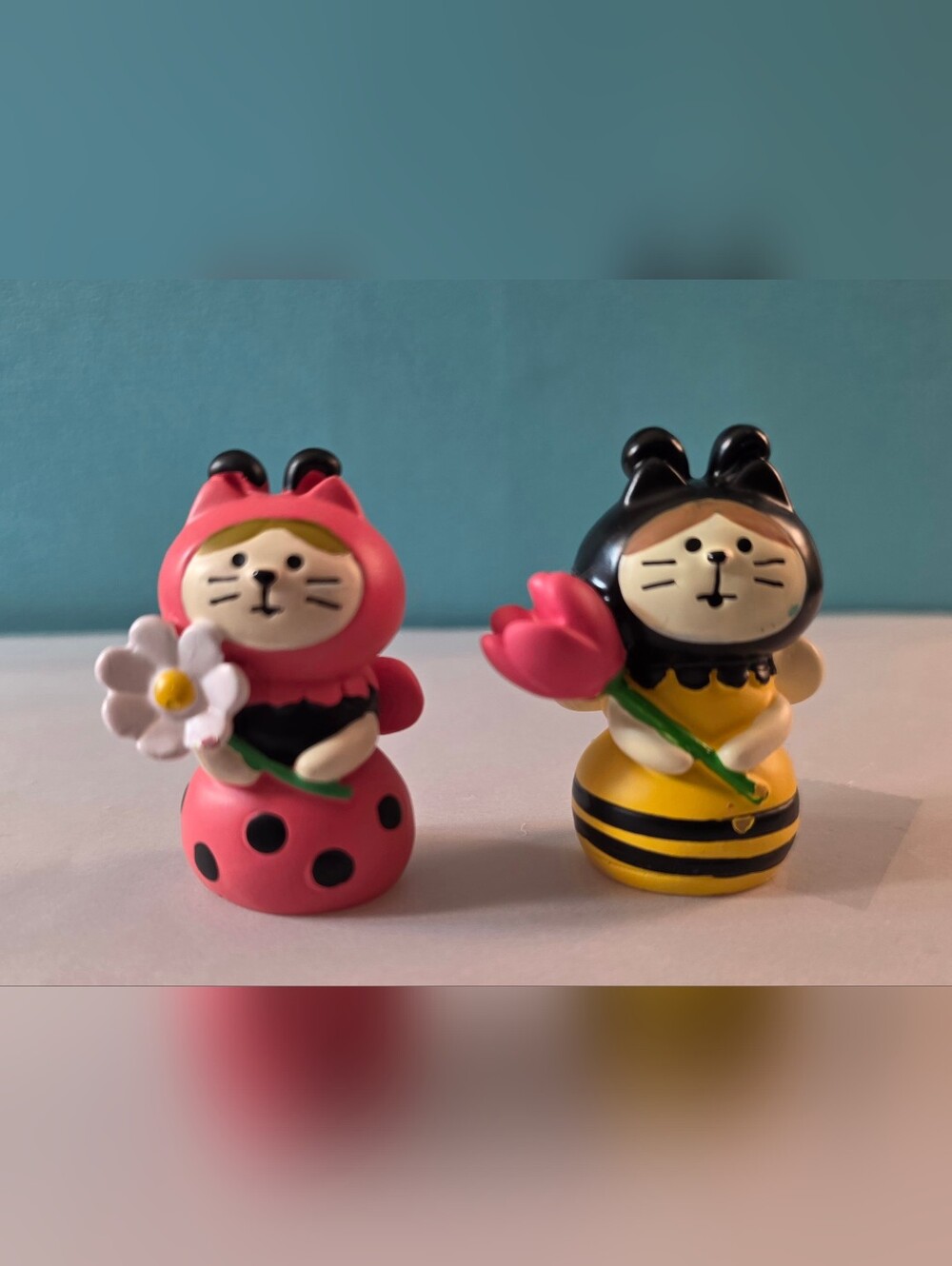 Cute Pink and Yellow Small Pets Figurine Set - Flower Ladybug & Bee